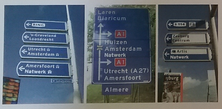 Natwerk Snelwegborden Hilversum - Amsterdam