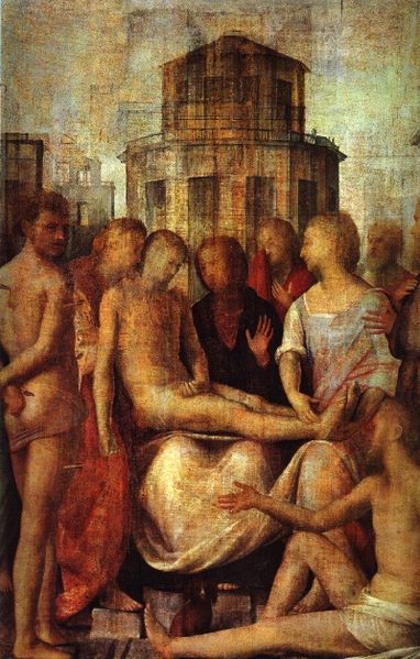 Bestand:Bartolomeo Suardi detto il Bramantino - Pietà with St Sebastian and St Roch.jpg