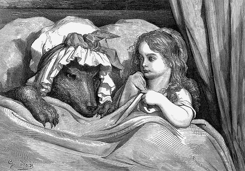 Bestand:GustaveDore She was astonished to see how her grandmother looked.jpg