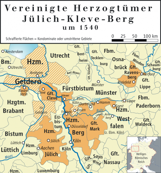 Bestand:Karte der Vereinigten Herzogtümer Jülich-Kleve-Berg (1540).png