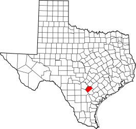 Locatie van Sutherland Springs in Texas