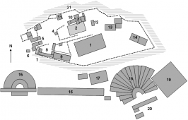Locatie van de tempels (20) bij de Akropolis