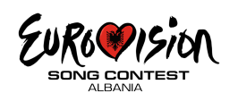 Het Eurovisielogo met de Albanese vlag in het hart.
